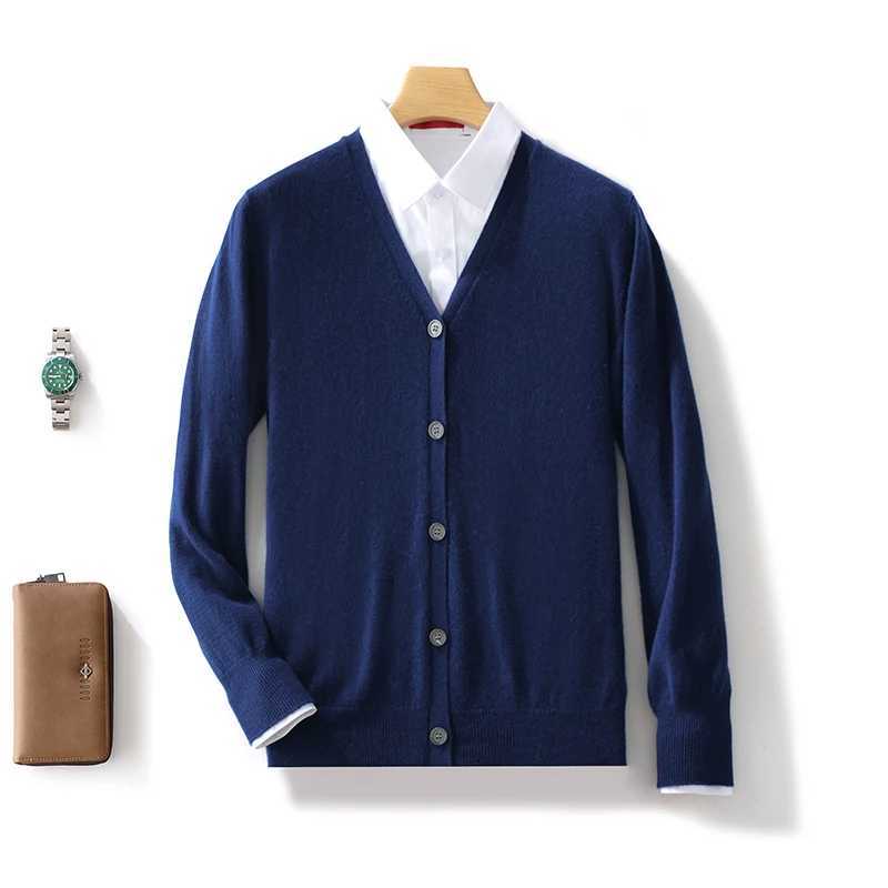 Autumn Winter 100% Pure Cashmere Wool Knit Cardigan Mens Jacket Trend V-neck High-Quality Sweater Loose Warm Mens Coat Tops XJ250805