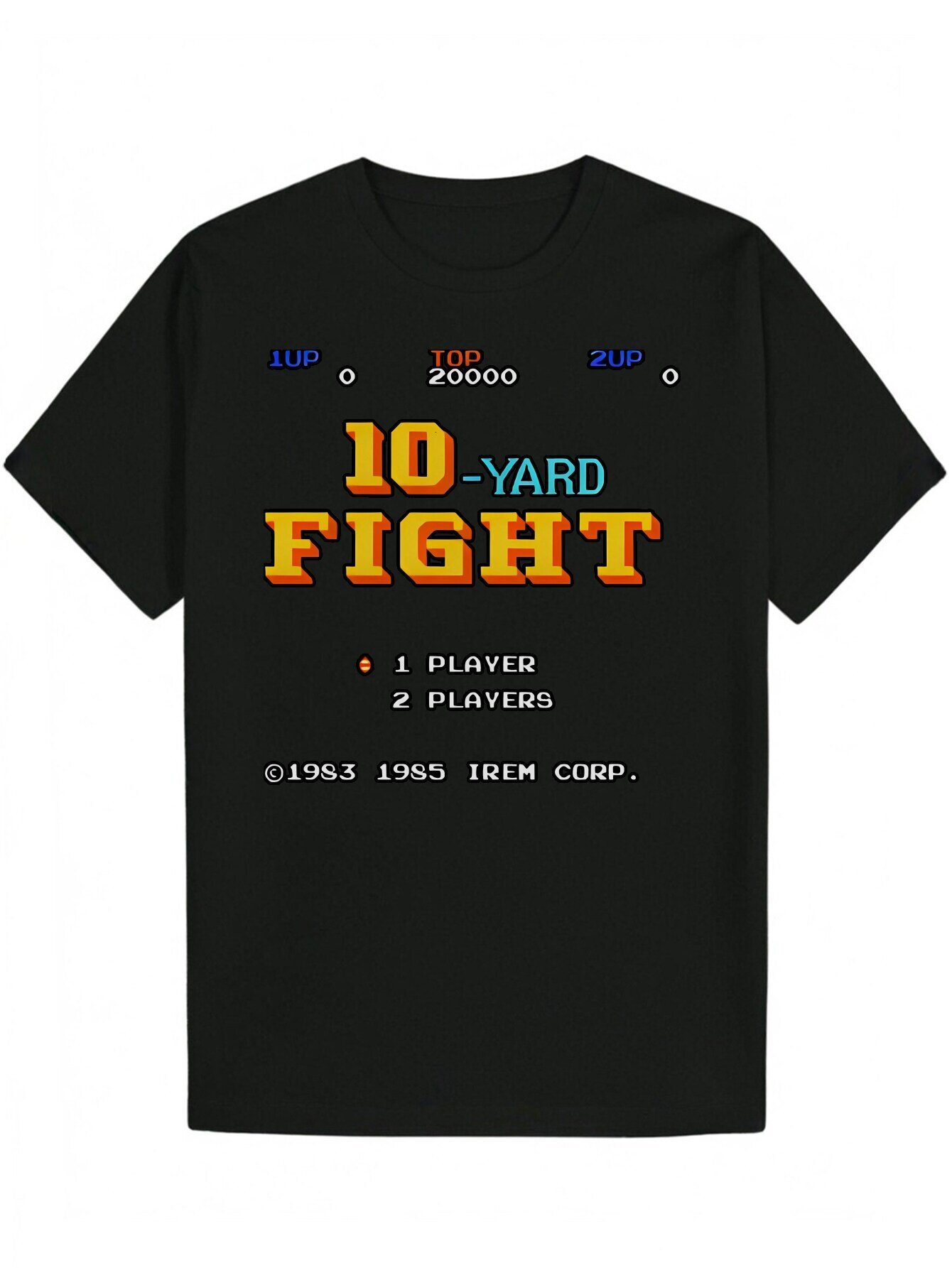 Men's Arcade "10-Code Fighting" Graphic T-Shirt - Black Casual Summer T-Shirt, Game Design, 1 Player Starting and 2 Players High Score 