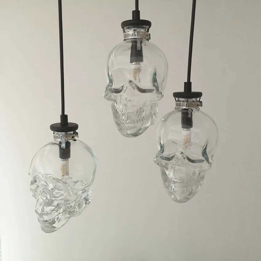 Retro Skull Clear Glass Pendant Light Holder Vintage Ghost Design Bar Restaurant Halloween Home Decor Ceiling Lighting Fixture XJ250804
