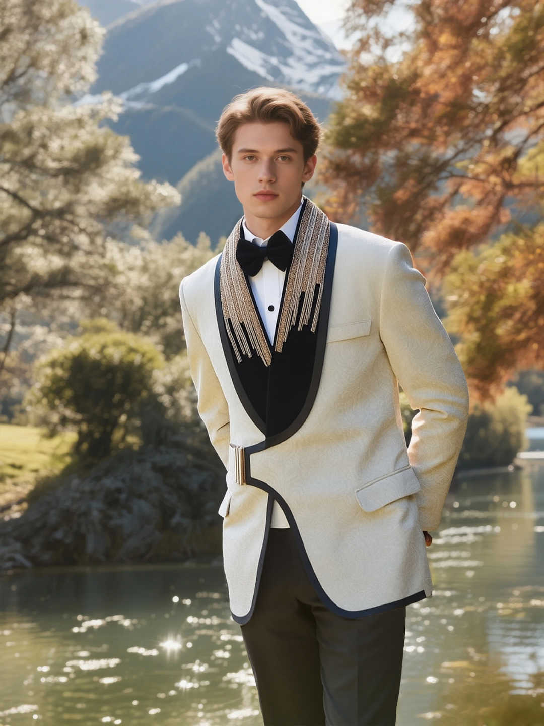 Fashion Wedding Tuxedos With Buckle Beaded Jacquard Men Suits Shawl Lapel 1 Piece Set Jacket Handsome Groom Blazers Customized