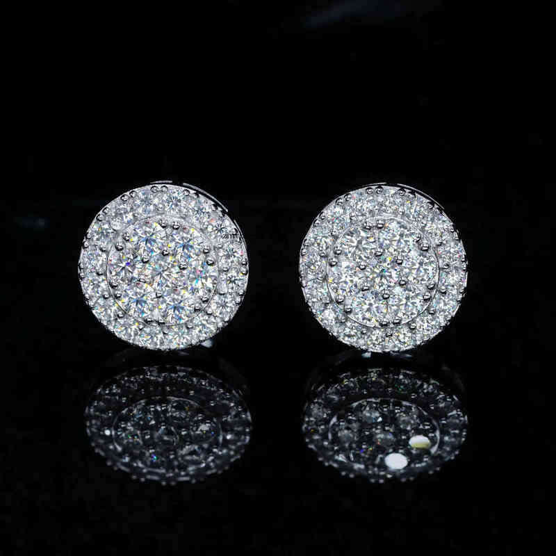 Round cluster s sterling sier gold plated micro pave studs screw back women men vvs dia moissanite earring stud