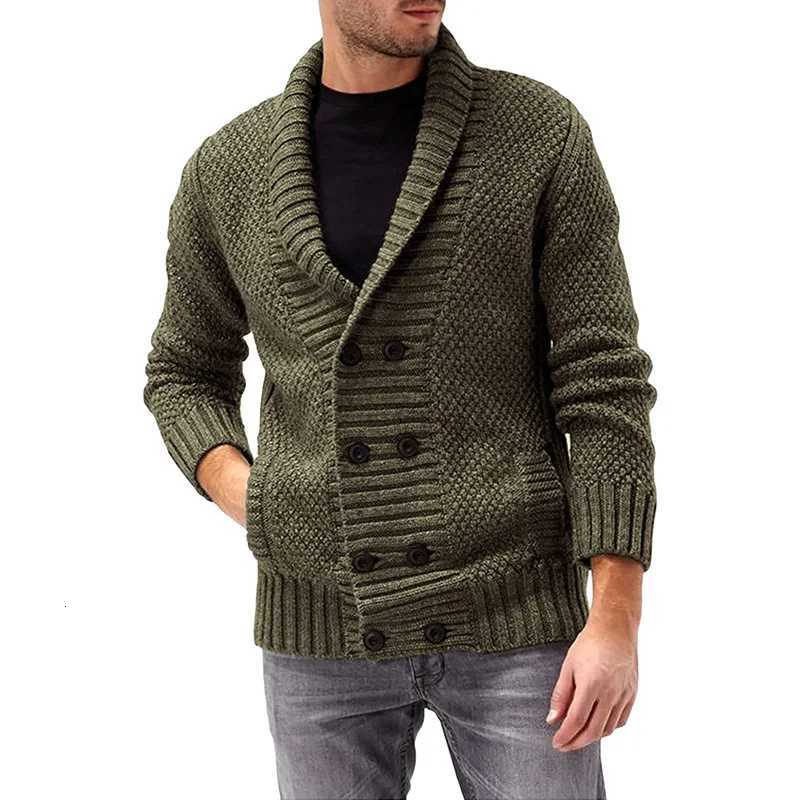 2021 New Men Sweaters Coat Sweater Cardigan Solid Color Double-breasted Long Sleeve Knitted Coat Mens Clothing XJ250805