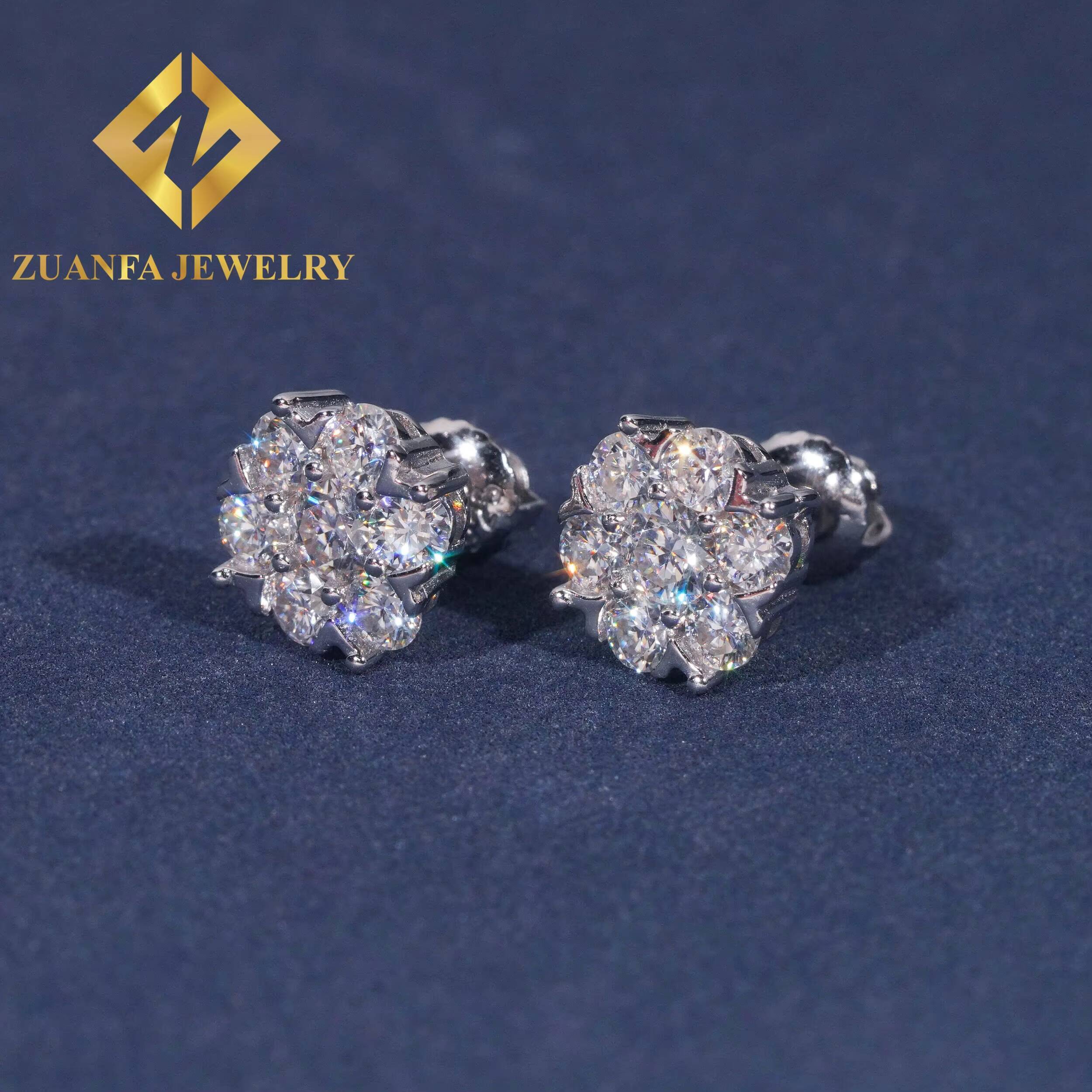 Fashionable Luxurious Big Flower Design Stud Earring 925 Sterling Silver VVS Moissanite Blue Green Moissanite Stud Earring