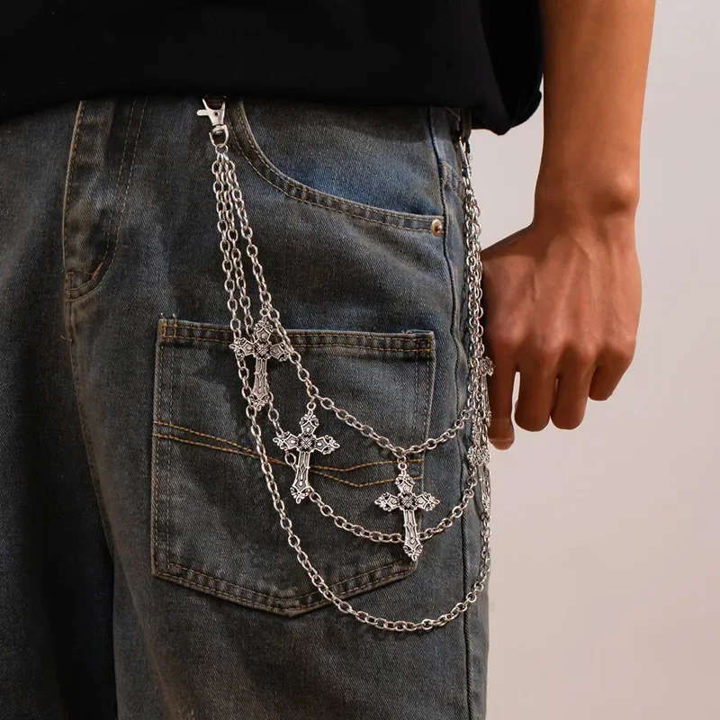 Fashion Punk Metal Pants Chain Hip Hop Waist Chain Cross Pendant Jeans Chain For Men Women Accessories Gifts 250729