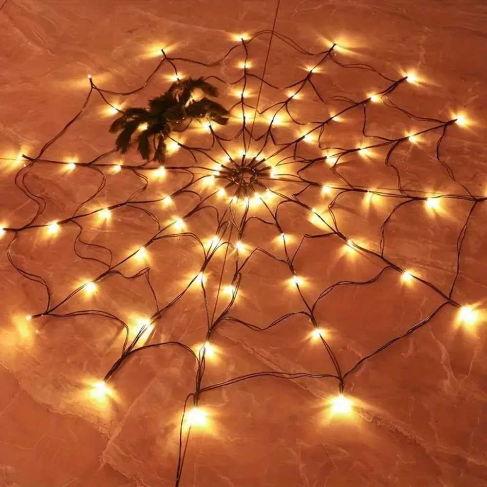 1PC 70LED Halloween Remote Control USB Spider Web Light String 8 Remote Control Modes Used for Holiday Party Decoration XJ250804