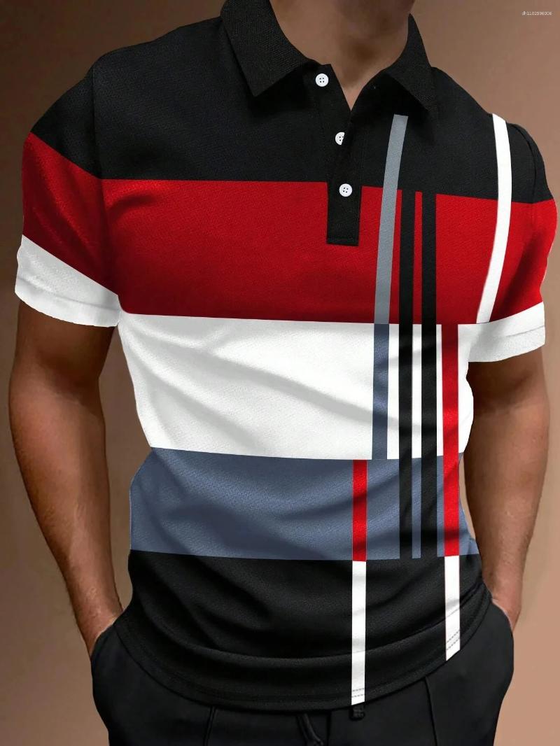 Men's Polos Polo Shirt 3D Stripe Print Fashion Clothing Summer Business Casual T-Shirt Male Button Short Sleeve Street Tops
