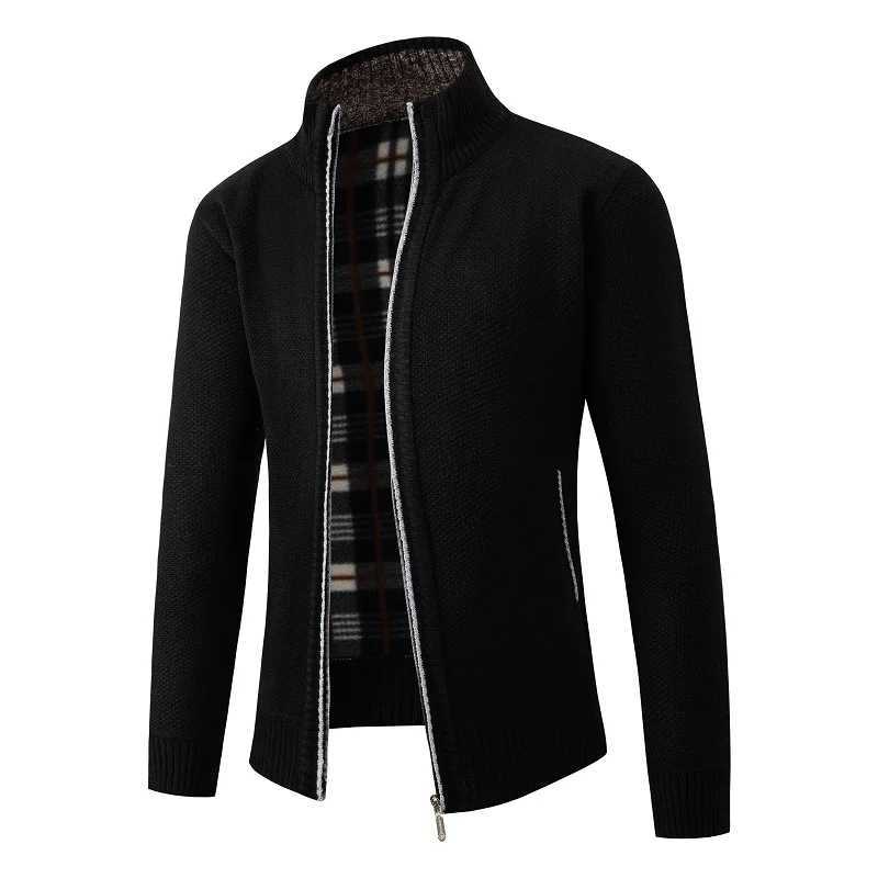 Autumn Winter Knit Cardigan Men Solid Color Stand Collar Slim Sweatercoat Mens Knitted Sweaters Jackets Zippers Cardigans Man XJ250805