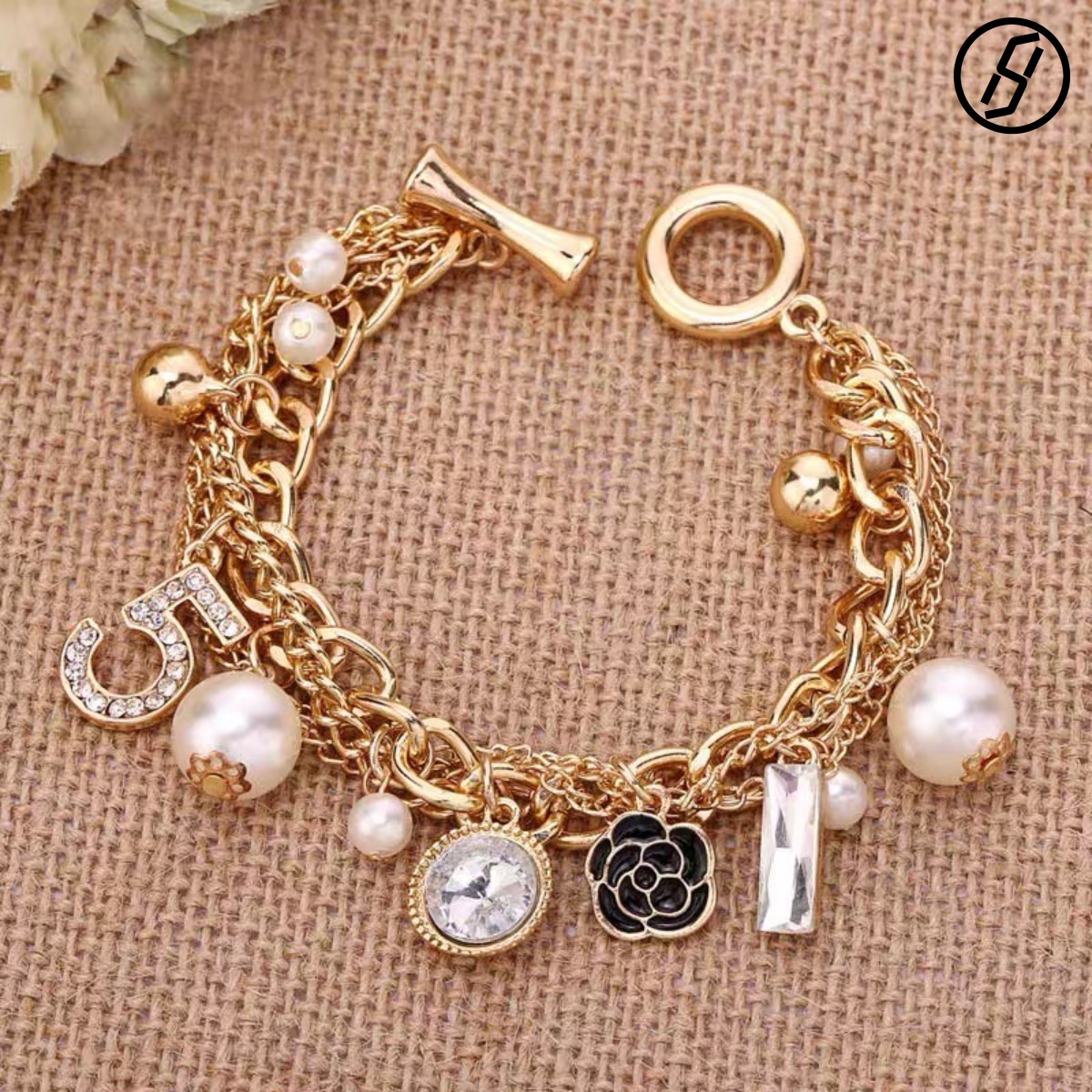 Korean Multi-layer Bracelet Alloy Small Flowers Diamond Inlay Pendant 5-character Camellia Pearls Bracelet 2025 New Designer Necklace for Women Original Jewelry