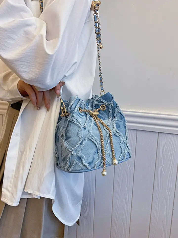 Free shipping designer bags Womens Elegant Faux Pearl Decor Chain Crossbody For Women Exquisite Trendy Metal Purse Drawstring Shoulder Bag