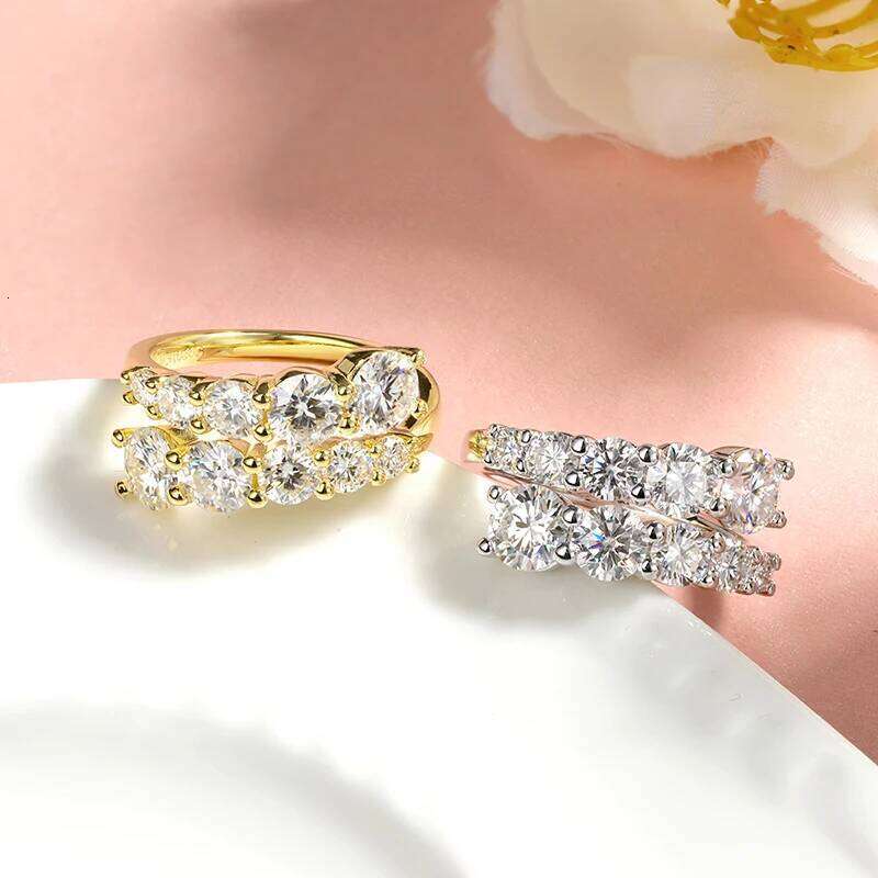 Smyoue 10 Gems Full Moissanite Rings for Women Sparkling Flawless Lab Created Dia Wedding Band S Sterling Sier Jewelry