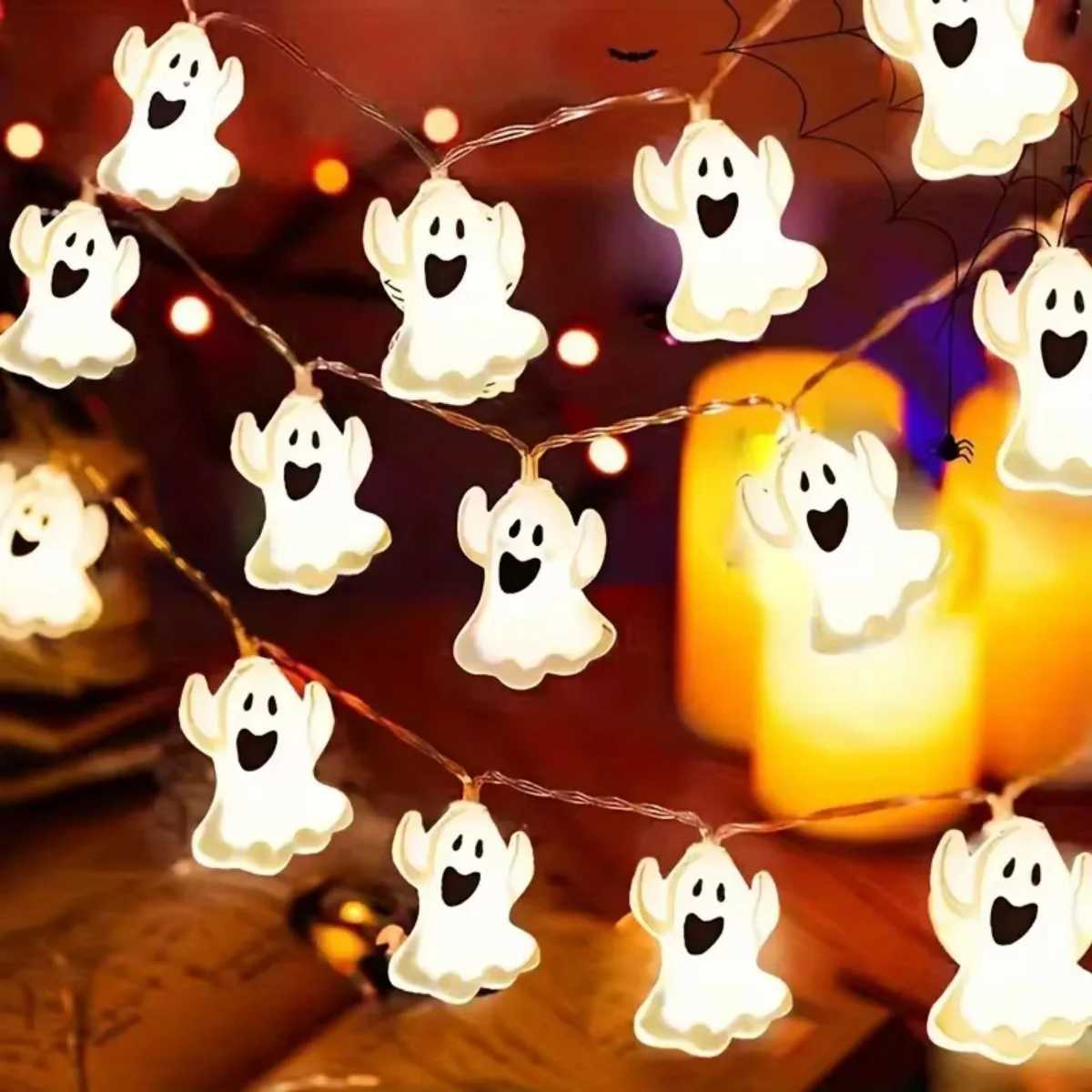 1pc 10/20 LED Halloween Raising-Hand Ghost String Light Hanging Decorative Lamp Battery Powered For Home Garden Halloween Decor XJ250804