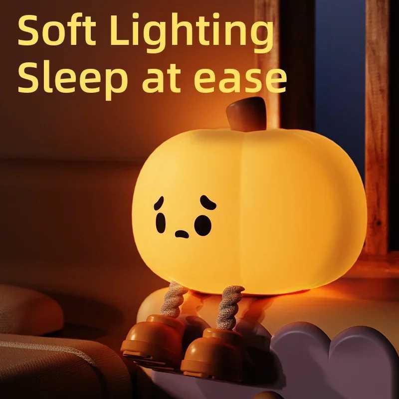 LED Night Light Cute Pumpkin Ghost Silicone Lamp Home Decorations Timer Dimmable Bedside Lamp for Kids Baby Halloween Gifts XJ250804