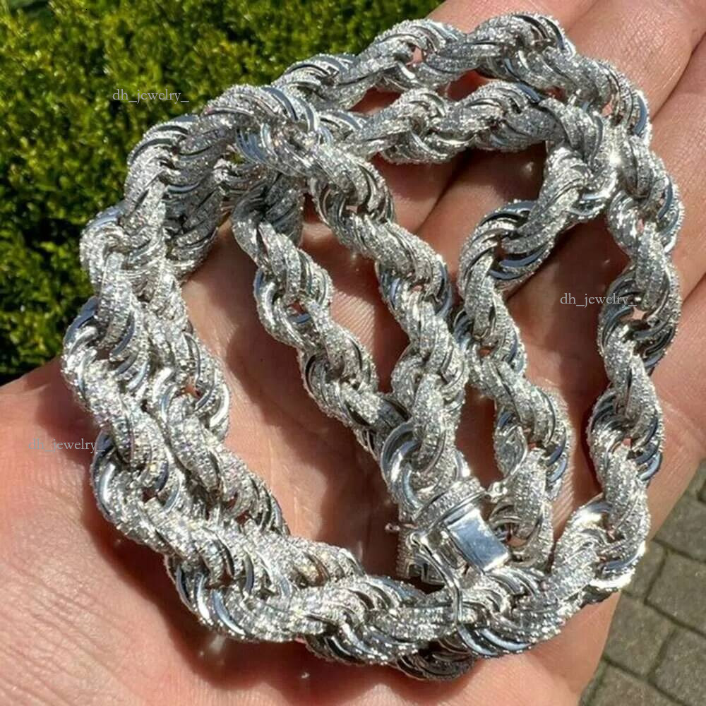 Twisted Moissanite Rope Chain for Men Custom Hip Hop Iced 9mm Thickness Sier Jewelry Necklaces CHRISTIAN Hiphop