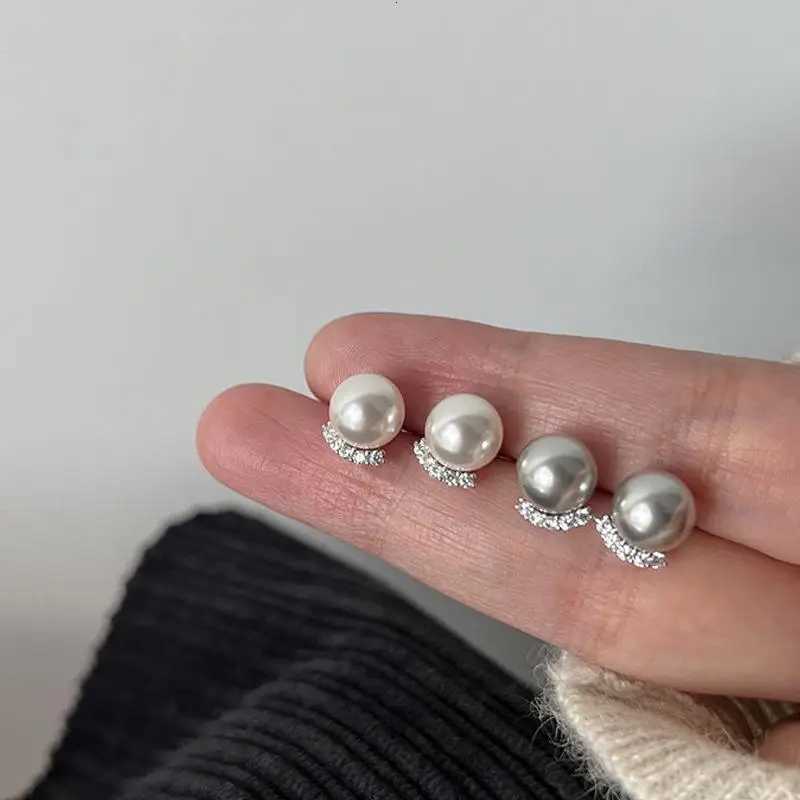 New Arrival Sweet Cute Temperament Gray Pearl Zircon Stud Earrings for Women Fashion Vintage Crystal Small Earring Jewelry Gifts Y250804