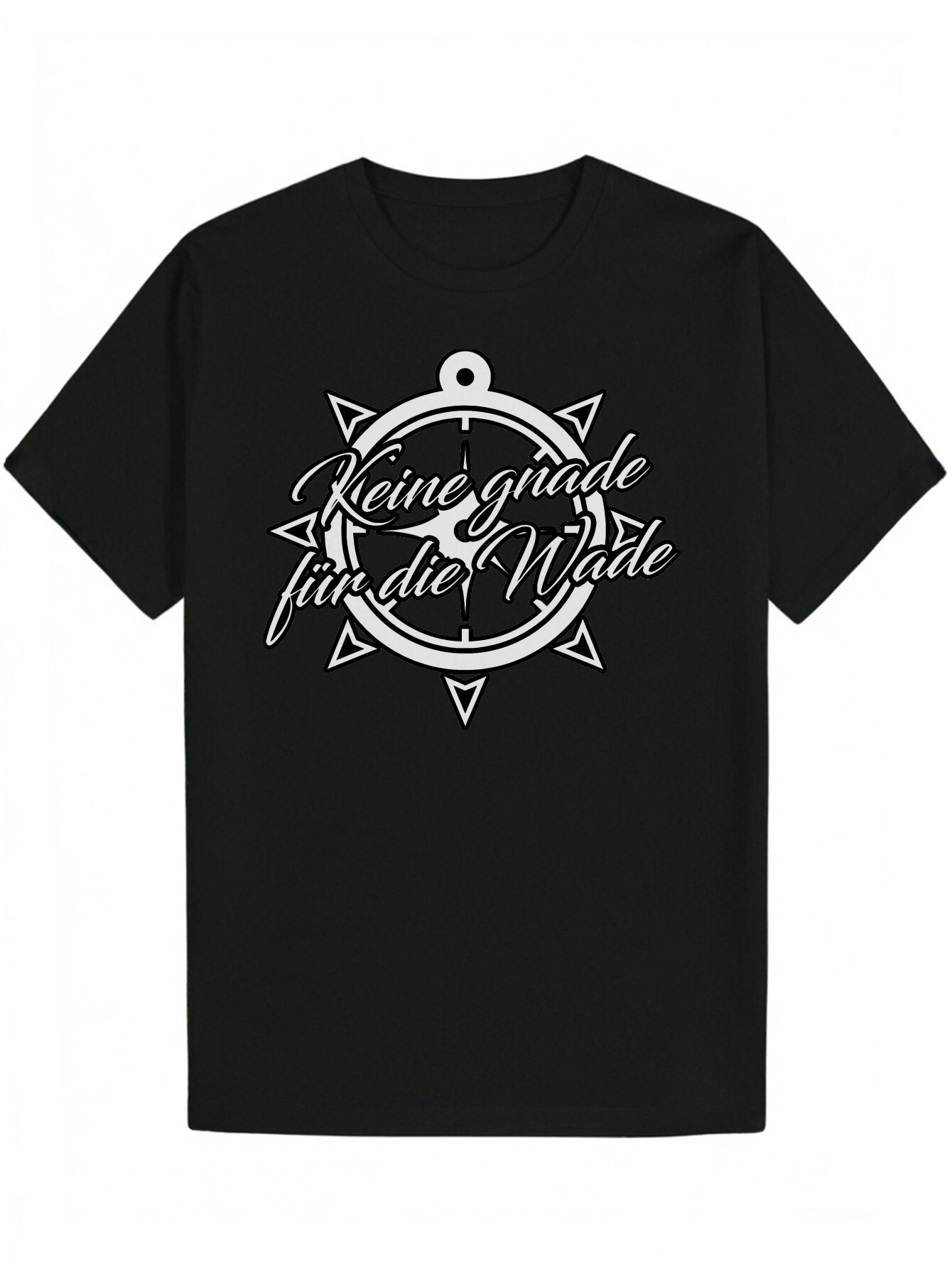 Men's Summer Casual Pattern - Black Nautical Compass and "Kine Grade Finde Wade" Print, Breathable Polyester Fiber, Crew Neck, Machine 