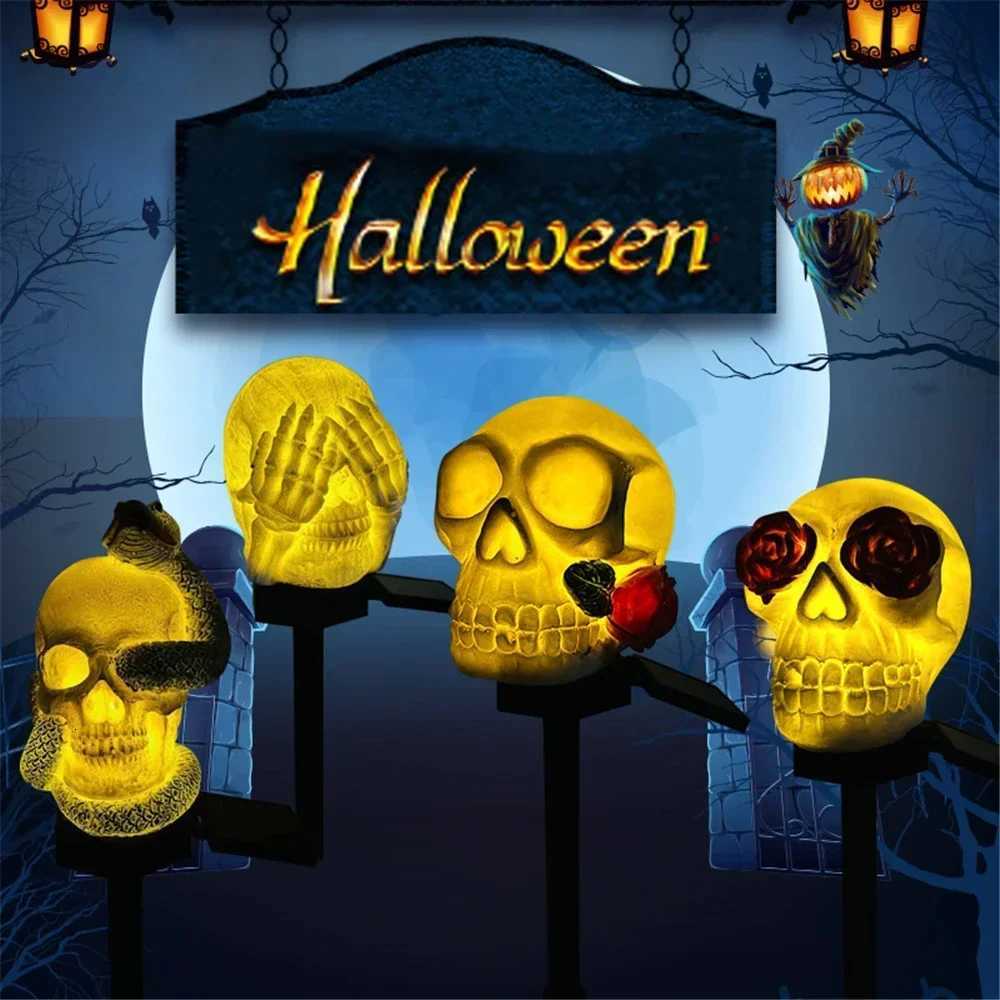 Halloween Rose Skull Solar Light Solar Rechargeable Resin Floor Light for Outdoor Patio Waterproof Horror Decorated LanternXJ250804