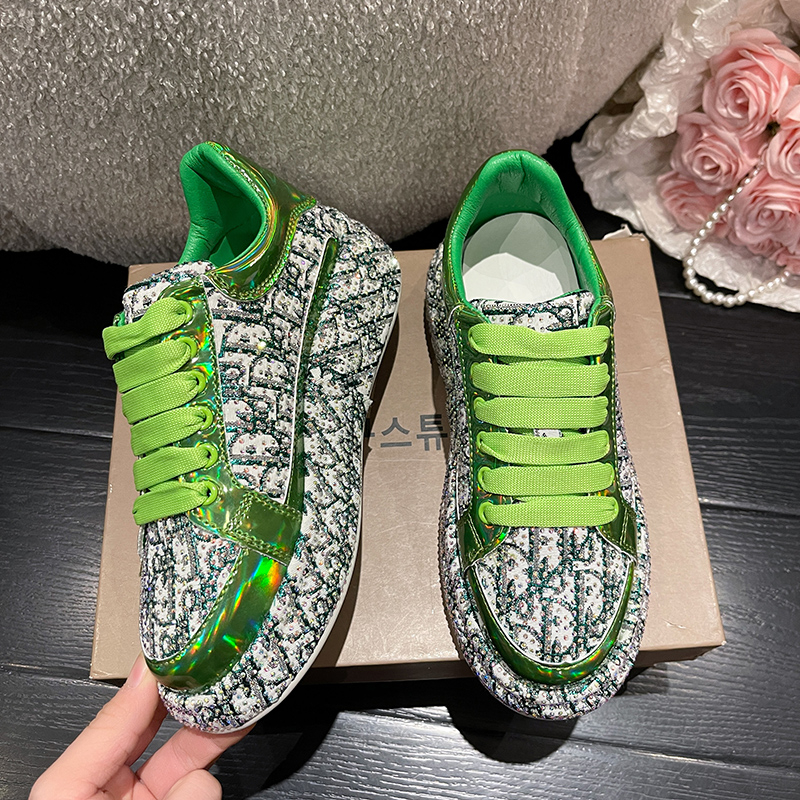 Women Casual Rhinestone Shoes Handmade Diamond Inlaid Fashion Board Shoes Trend Versatile Thick Soled Party Sports Shoes Water Diamond Graffiti Luxury