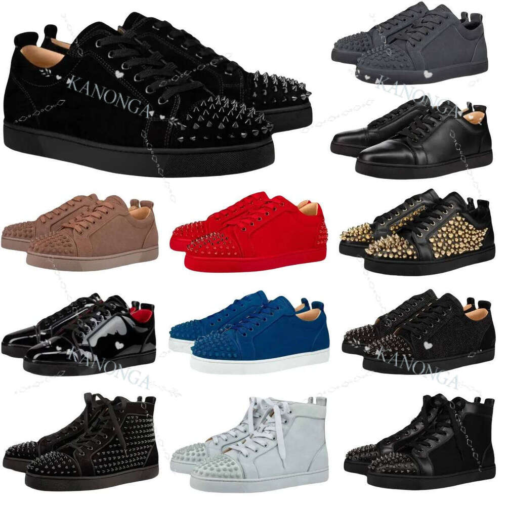 2025 Designer Women Men Casual Sneakers Platform Red Soled Dress Shoes Leather Suede Glitter Grey Rivets Fashion Spikes Office Career Wedding Trainers size 36-47