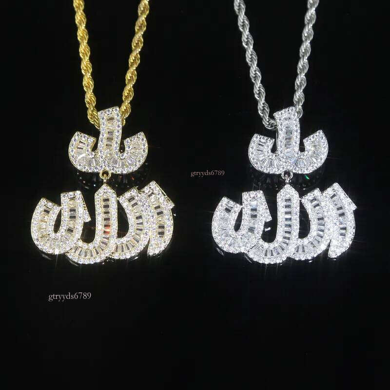 New Arrived Letter Allah Pendant with Paved Full Cz Stone for Women Men Cuban Chain Necklace Jewelry Drop Ship