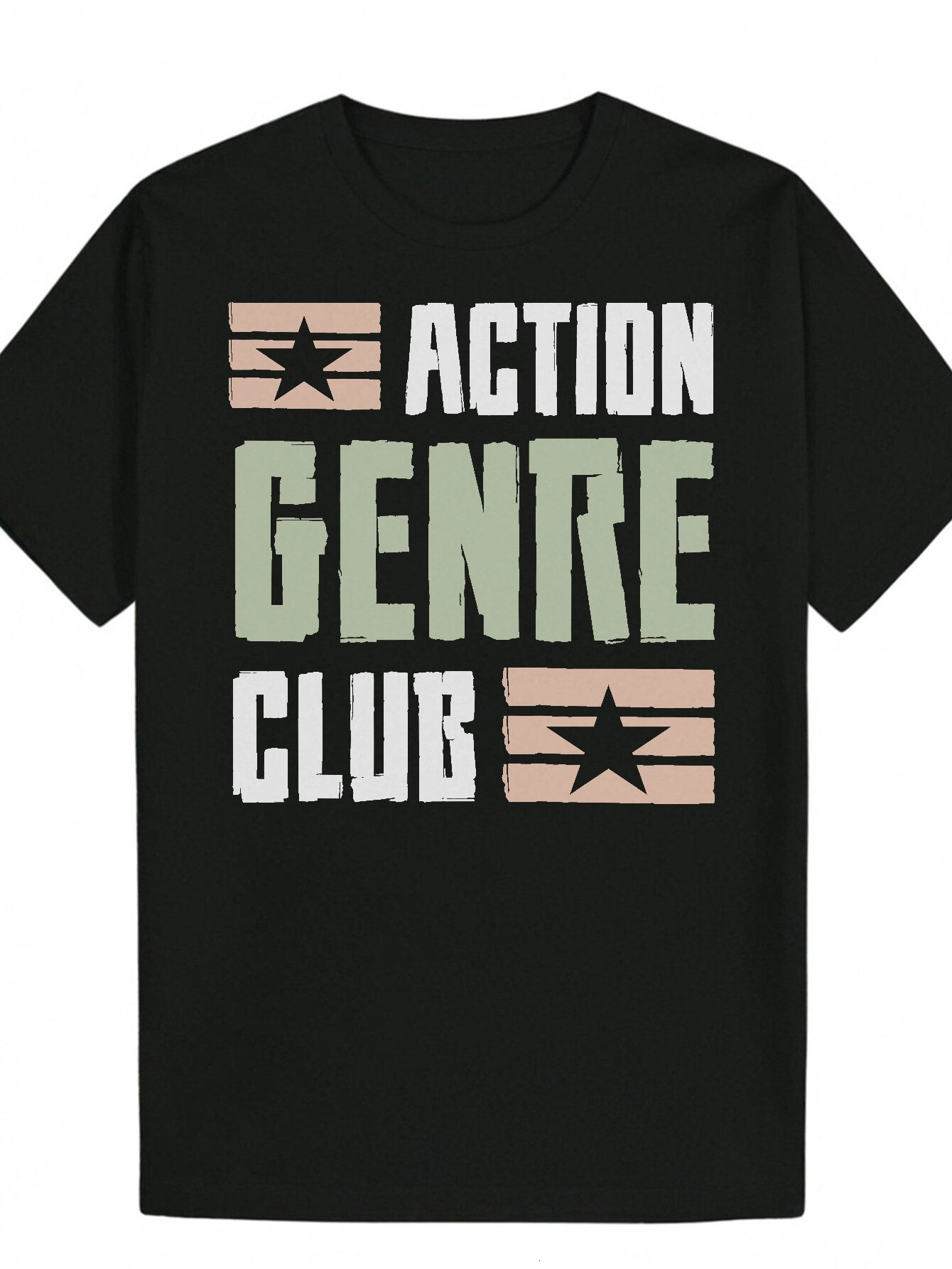 Men's 'ACTION GENE' Graphic T-Shirt - Crew Neck, Polyester, Black Star Design, Suitable for Men, Summer Casual Wear Bold Printed Shirt 