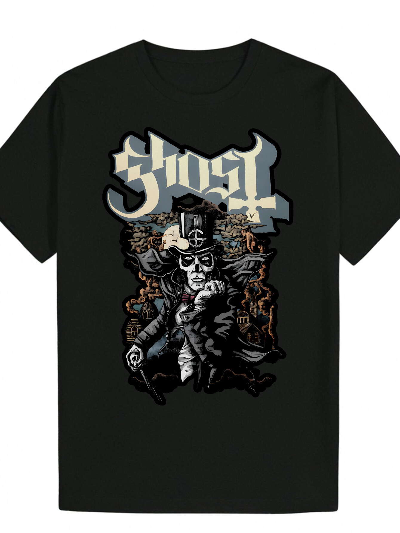 Men's Black Pattern - Round Neck Short Sleeve T-Shirt, Unique Skeleton Design, Machine Washable Polyester Fabric, Casual Summer T-Shirt Bold Visu