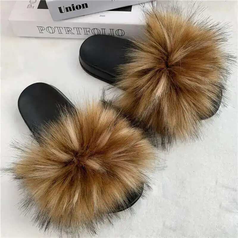 Summer Faux Fur Slippers Women Indoor Furry Fur Slides Female Plush Flip Flops Flats Sandals Casual Fluffy Slipper House Shoes W250805