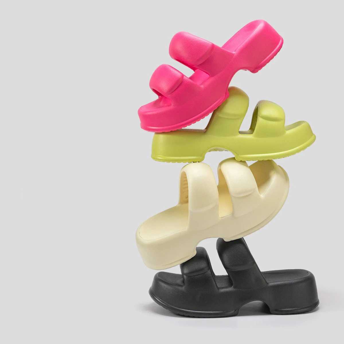 Pallene Summer New Womens Slippers Thick Bottom Flat Sandals Outdoor Fashion Beach Slippers Thick Sole Non-slip Womens Slides W250805