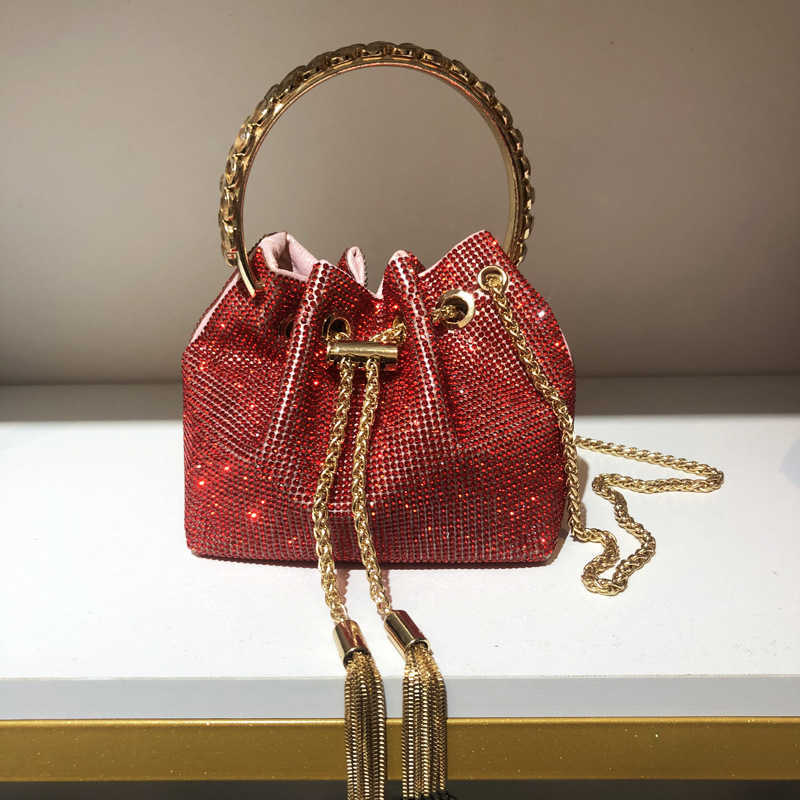 Evening Bags Women s Bag 2025 New Hot Diamond Bucket Round Handle Handbag Single Shoulder Diagonal Chain Small with 250805