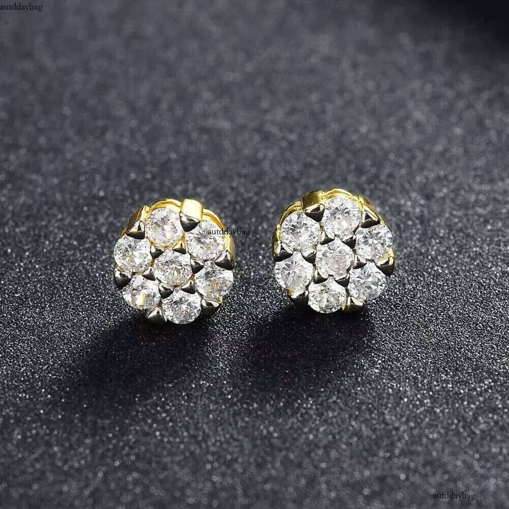 Wholesale Price High Quality Original Fine Jewelry Cubic Zircon Dia Gold Plated Sier Flower Stud Earrings for Men