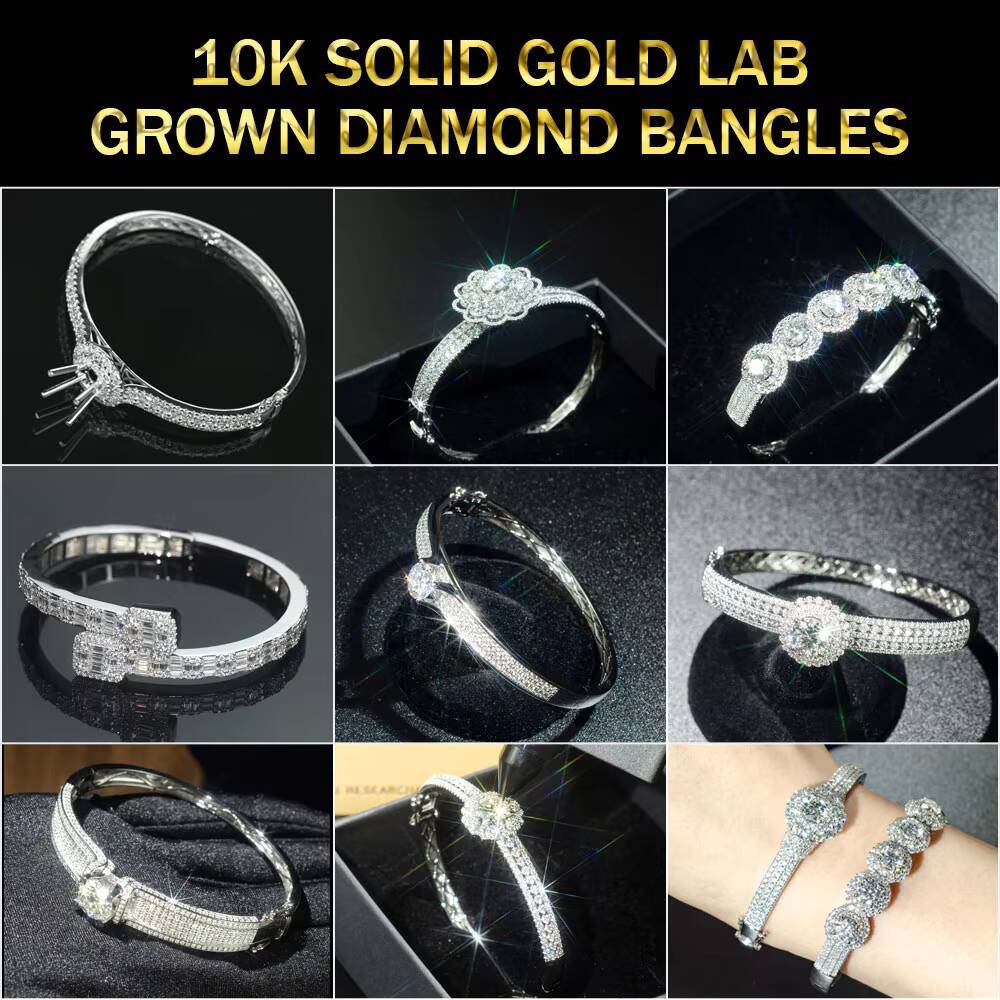 Wholesale Lab Grown Diamond Bangle Iced Out Round Brilliant Cut 10K 14K 18K Solid Gold Bangle for Men Women