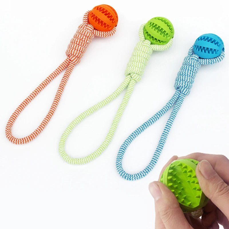 2026 New Tooth Cleaning Pet Ball With Rope Rubber Leaking Balls Toy For Small Large Dogs Puppy Chewing Bite Resistant Toys 250804 Free Shipping