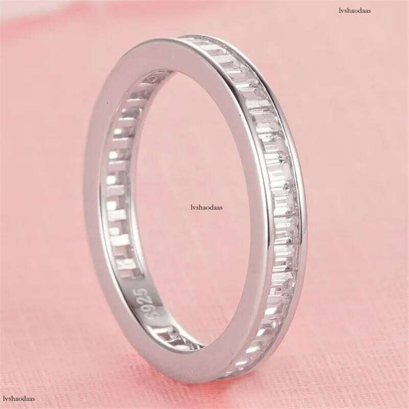 Choucong Brand New Jewelry Pure 100% Sterling Sier Full T Princess Cut White Topaz Gemstones Wedding Band Ring Gift Never Fade
