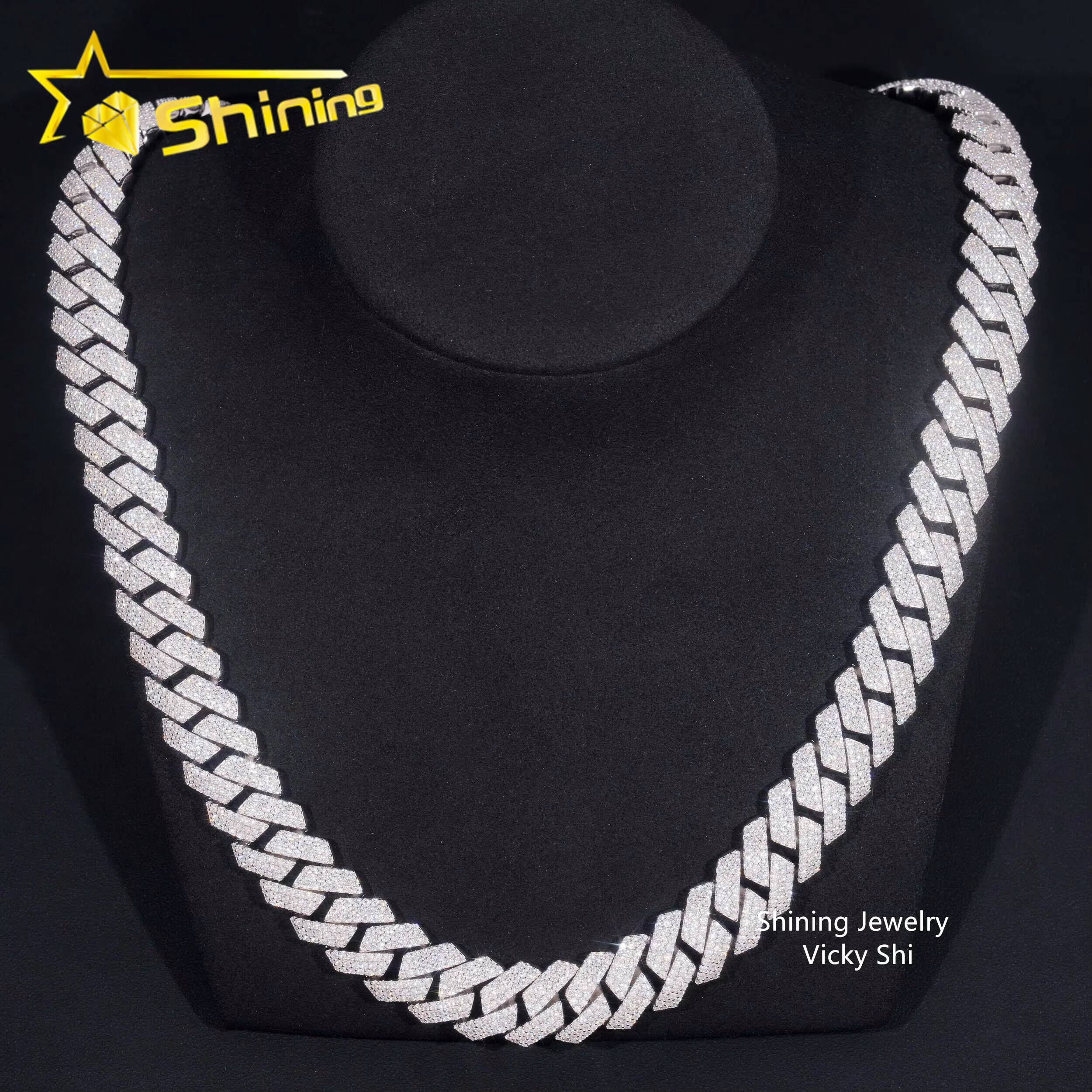 Hip Hop Jewelry 16mm 3Rows Man Iced Out Cuban Necklace 925 Solid Silver VVS1 Moissanite Diamond Custom Miami Cuban Link