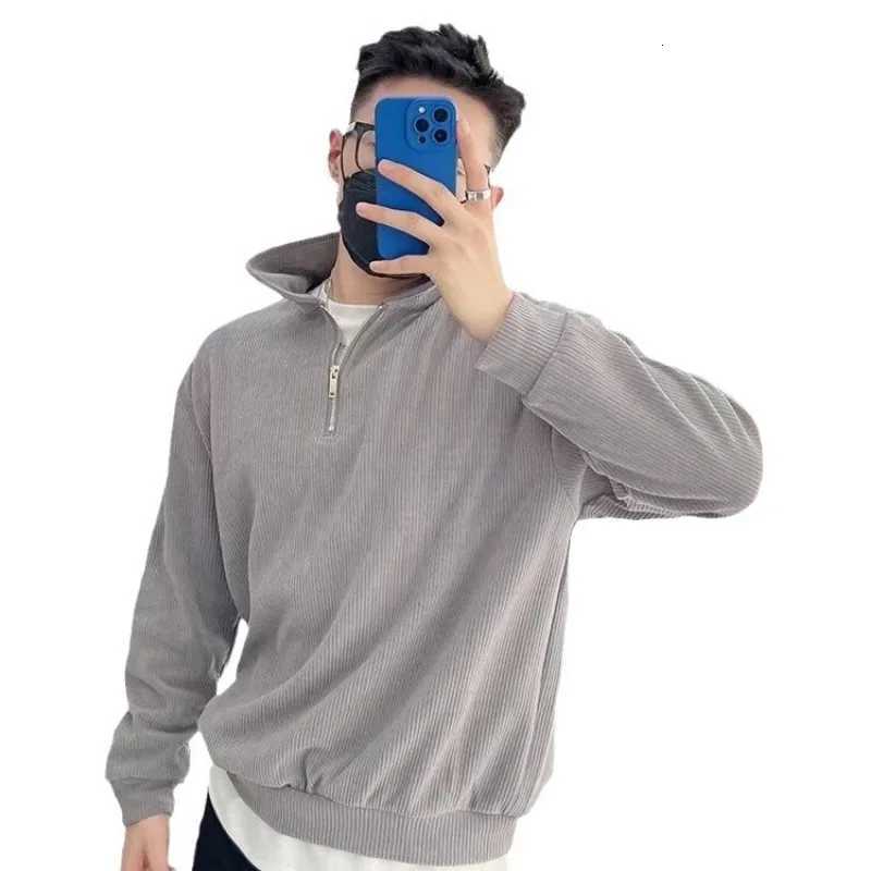 New Half-zip Sweater Mens American Retro Loose Casual Design Niche Top Solid Color Pullover Shirt XJ250805