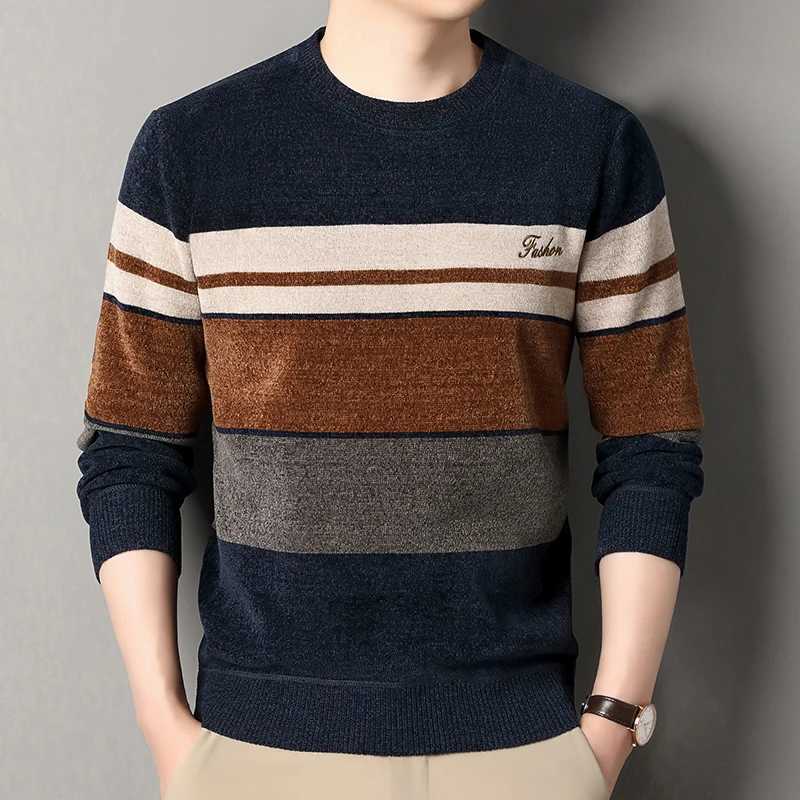 Mens Chenille Sweaters Fashion Knitting Pullover Striped Mens Autumn Winter Top Clothes Round Neck Knitted Sweaters XJ250805