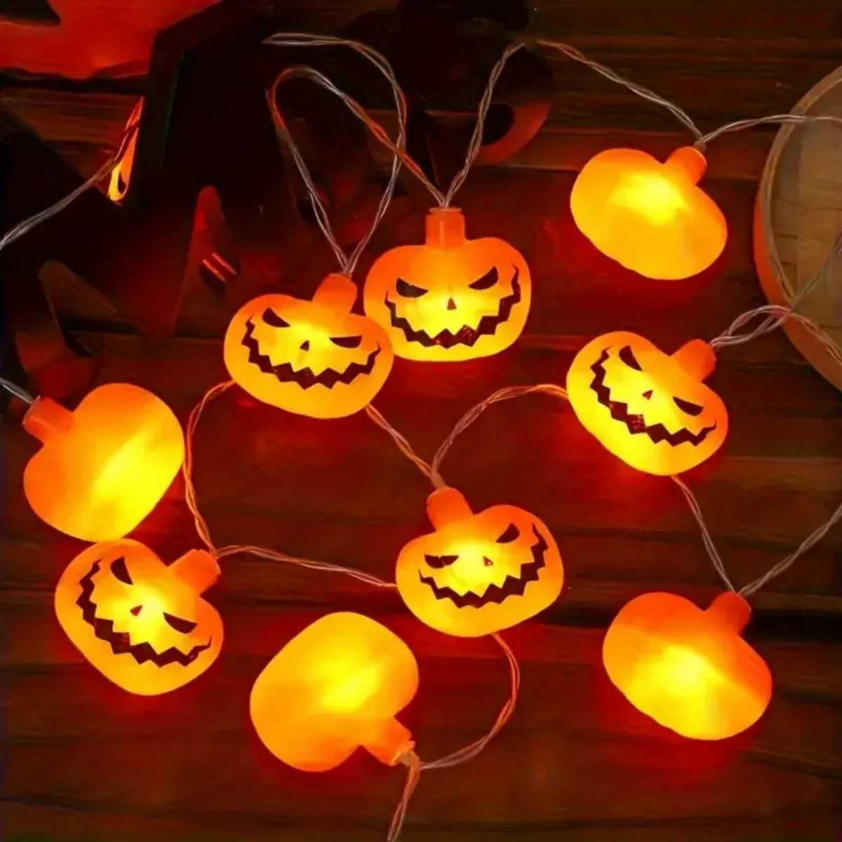 1pc Halloween 10/20 LED Single Layer Pumpkin String Lights Battery Operated For Home Indoor Outdoor Halloween Party Decoration XJ250804