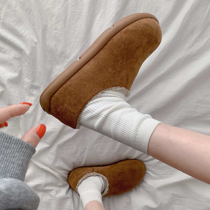 Ladies Vintage Fleece Lined Thickened Flat Sole Cotton Shoes 2025s Autumn Winter New Style Warm Round Toe Soft Sole shoes Free Shipping Chestnu