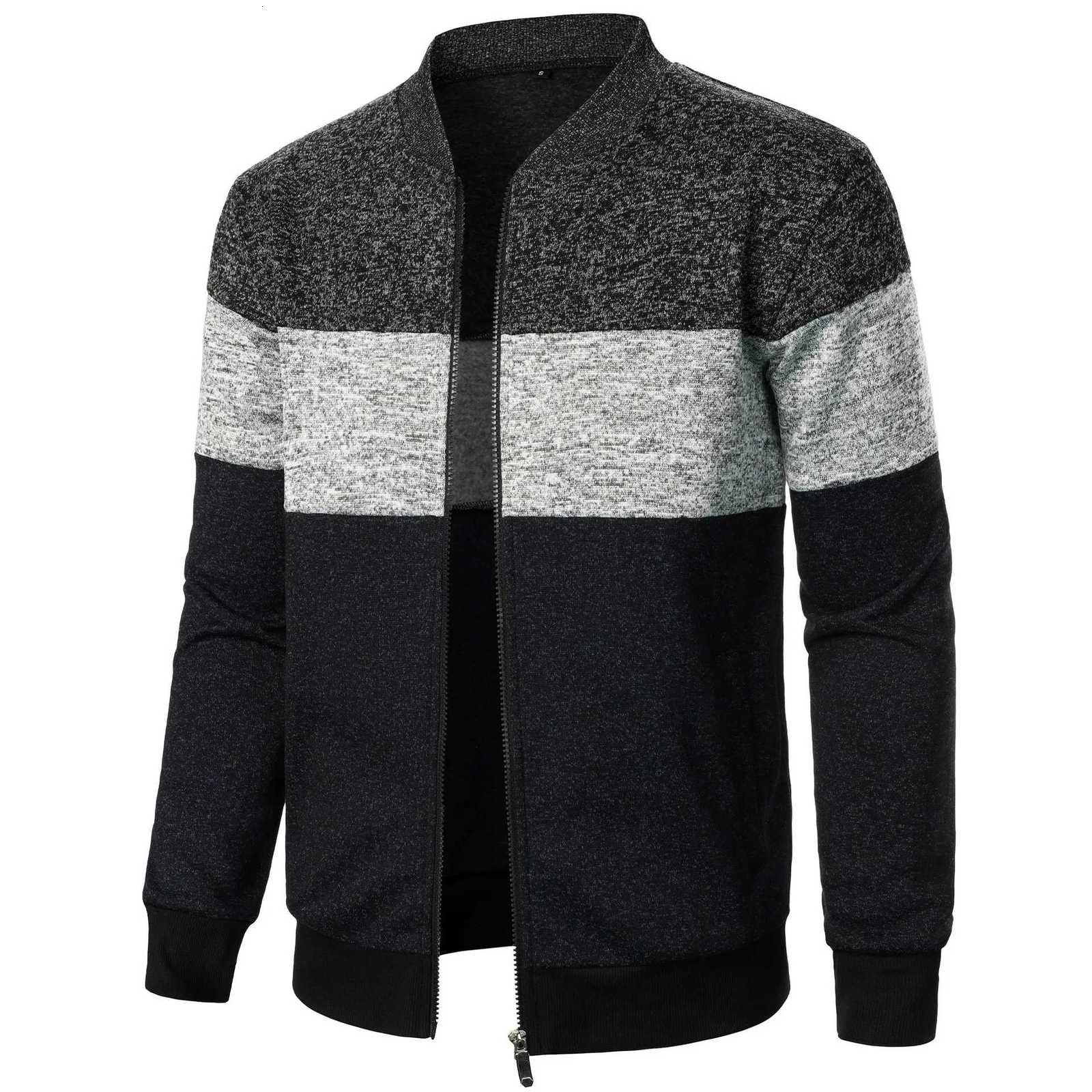 Autumn Winter Men Casual Patchwork Zip Up Long Sleeve Knitted Cardigan Sweater Coats BSD-ZW138 XJ250805