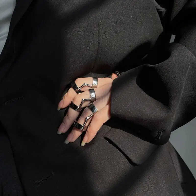 Cyberpunk-Finger Ring Joint Punk Gothic Rock Hinged Finger Rings Double Loop Long Rings Jewelry Halloween Cosplay U250805