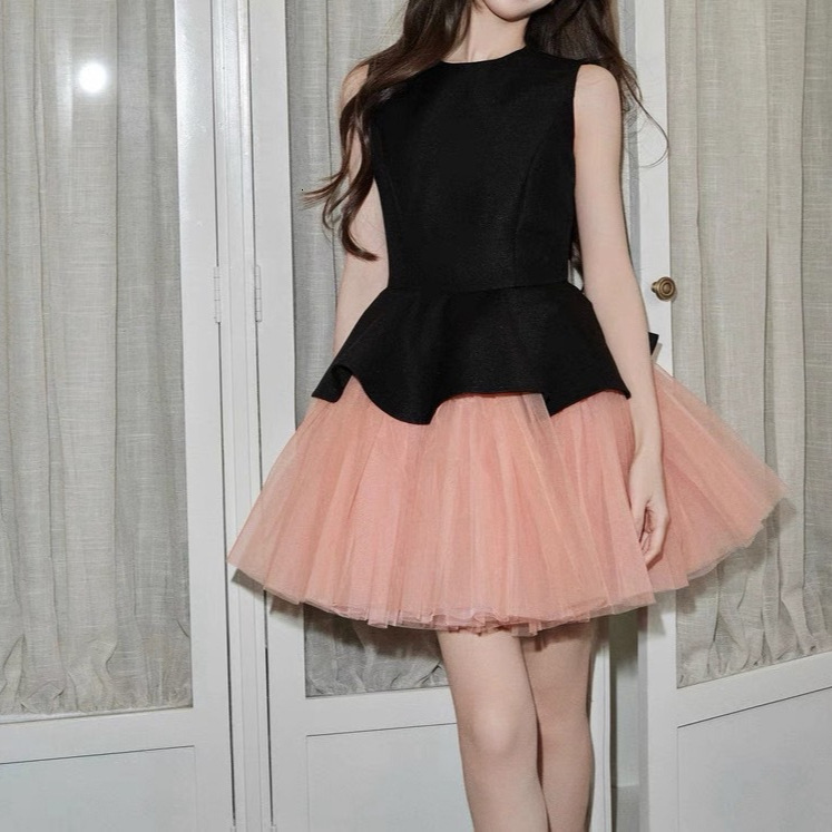 2025 Summer New Women's S Dress trend Ballet Style Sleeveless Round Neck Patch Mesh Puff Dress Women's Summer New Designer Dress