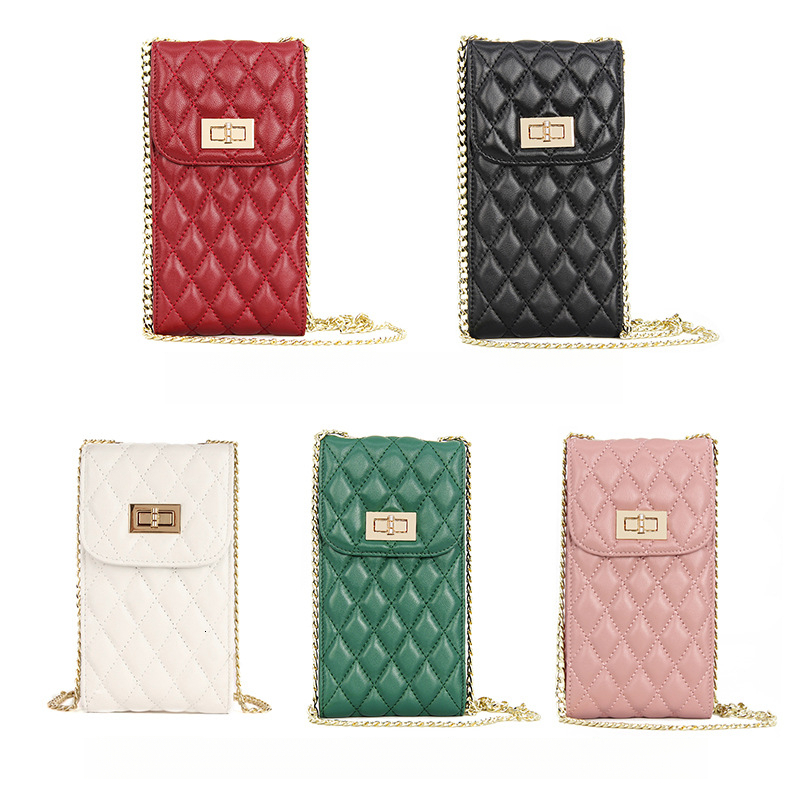 Korean Top Sheepskin Versatile Women's Single Shoulder Crossbody Bag Free Shipping Designer Luxury Diamond Grid Lock Phone Bag Fashion Casual Min