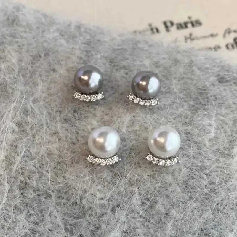 New Arrival Sweet Cute Temperament Gray Pearl Zircon Stud Earrings for Women Fashion Vintage Crystal Small Earring Jewelry Gifts Y250804