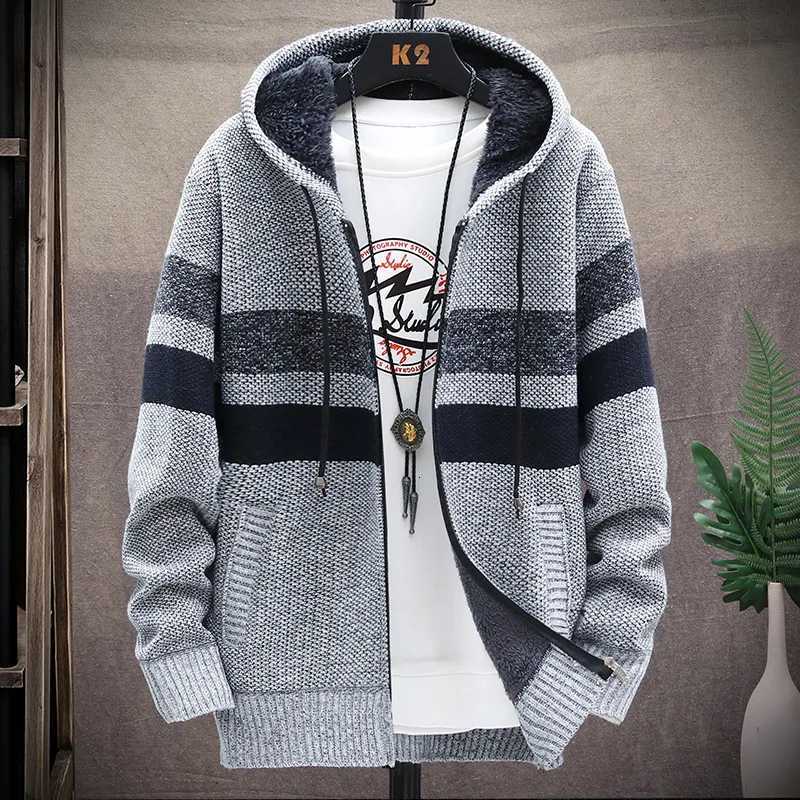 Mens Hooded Cardigan Fleece Sweater Jacket Cardigans Autumn Warm Jumpers Zip Up Jacket Male Clothing Japan Knitwear Coat XJ250805