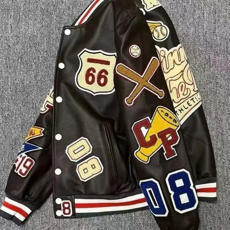 Streetwear Men Bomber Varsity Jackets Embroidery Pu Leather Jacket Baseball Motorcycle Coat Outerwear Winter Men Clothing Unisex 250731