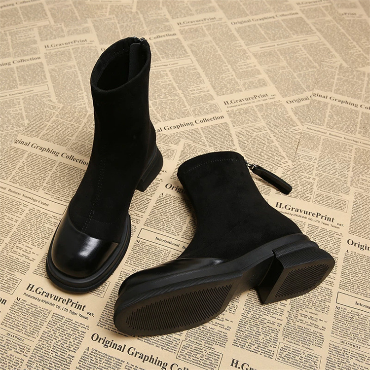 Vintage style Martin boots female leg long zipper skinny boots plus cotton boots brown thick soles small short boots