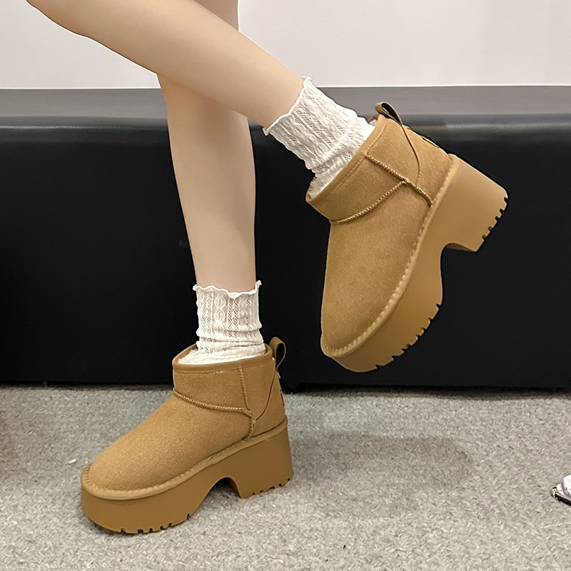 fashion thick soled height increasing women snow boots 2025 winter plush cotton shoes cold resistant warm short boots free shipping