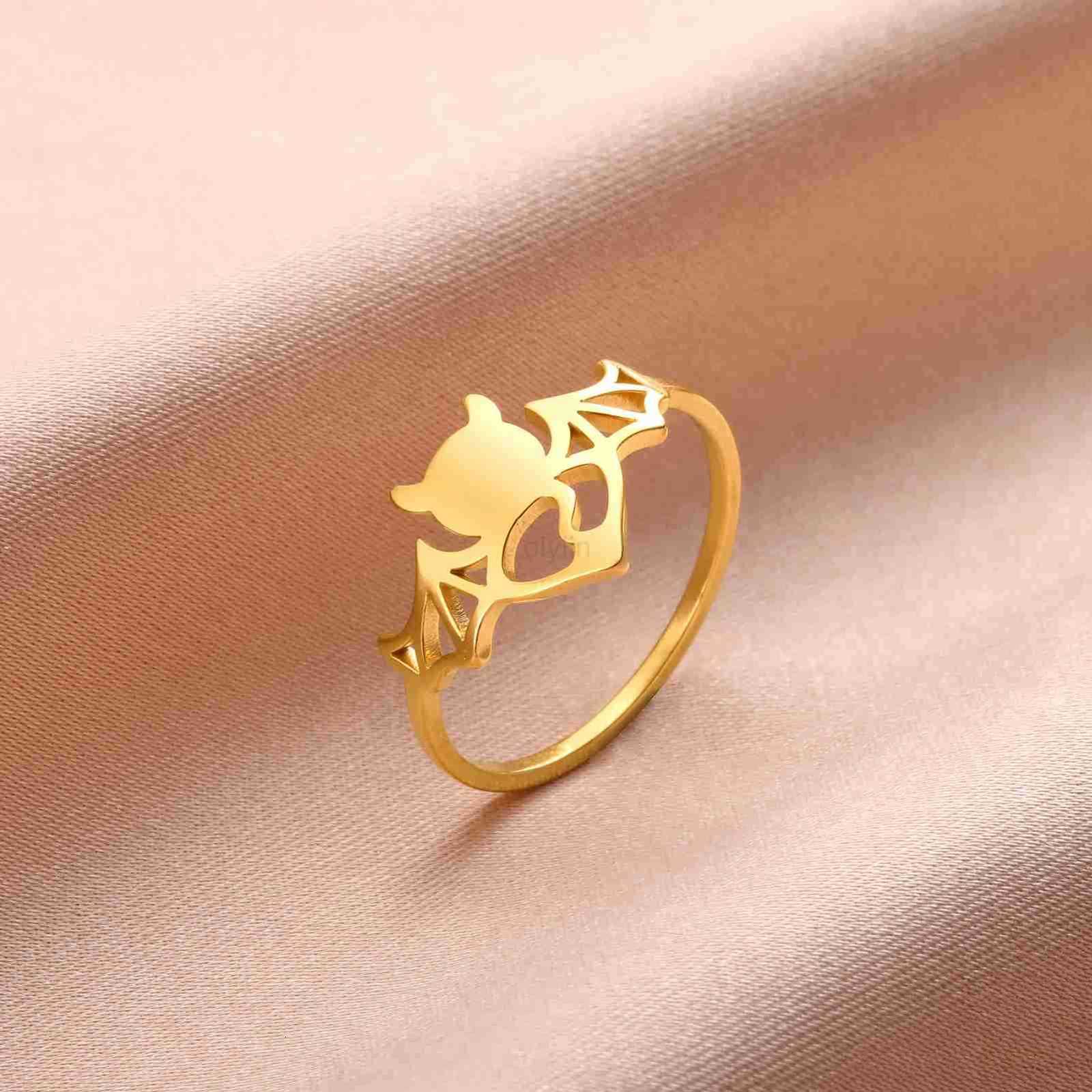 Skyrim Demon Bat Wing Ring Stainless Steel Gold Color Women Finger Rings Jewelry Gift Gothic Vampire Halloween Accessories M250805