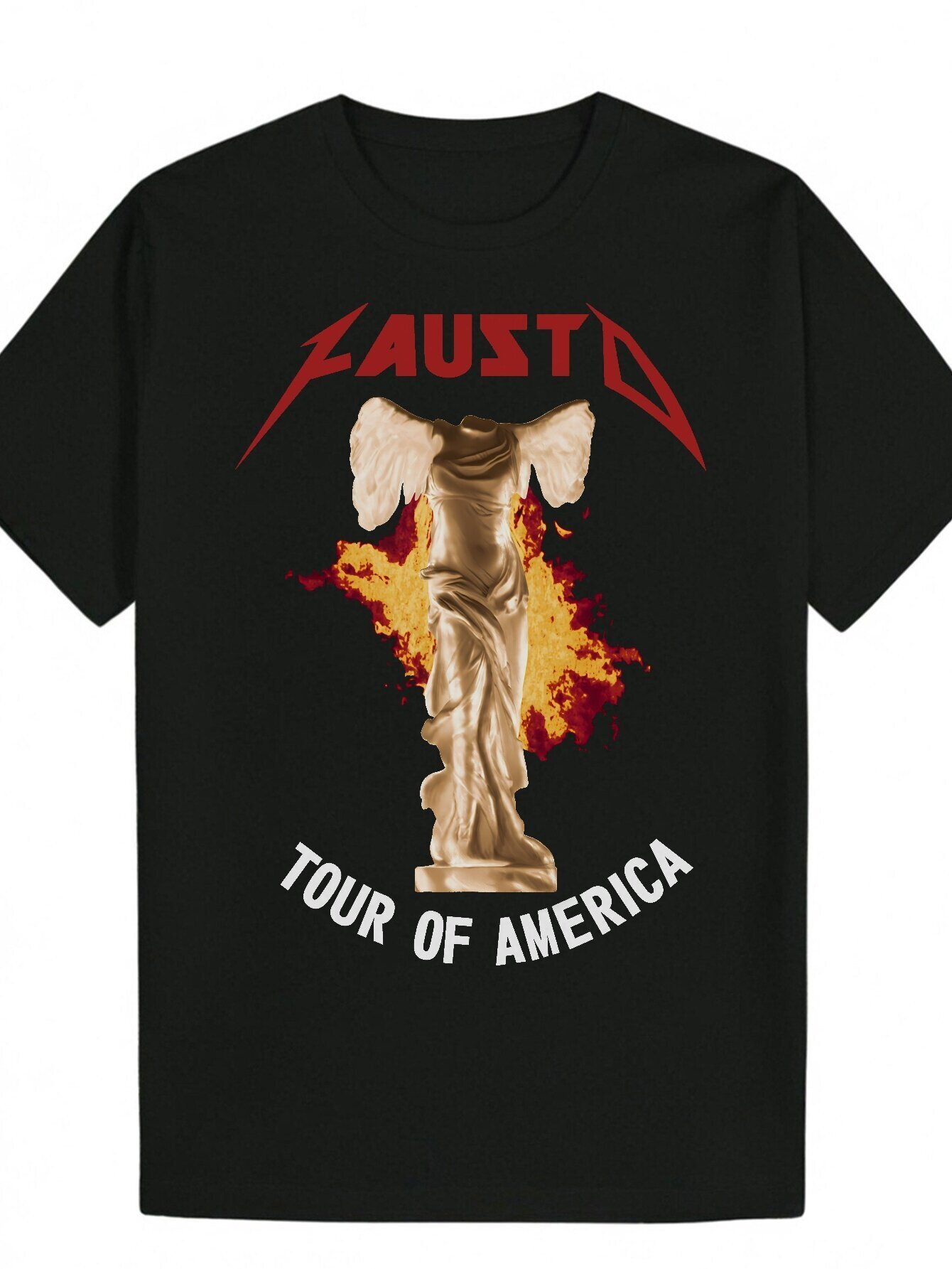 Men's Black Graphic - "TOUR OF AMERICA" Design with Flame and Statue of Liberty Print, Summer Casual Crew Neck Polyester T-Shirt 9f8d2
