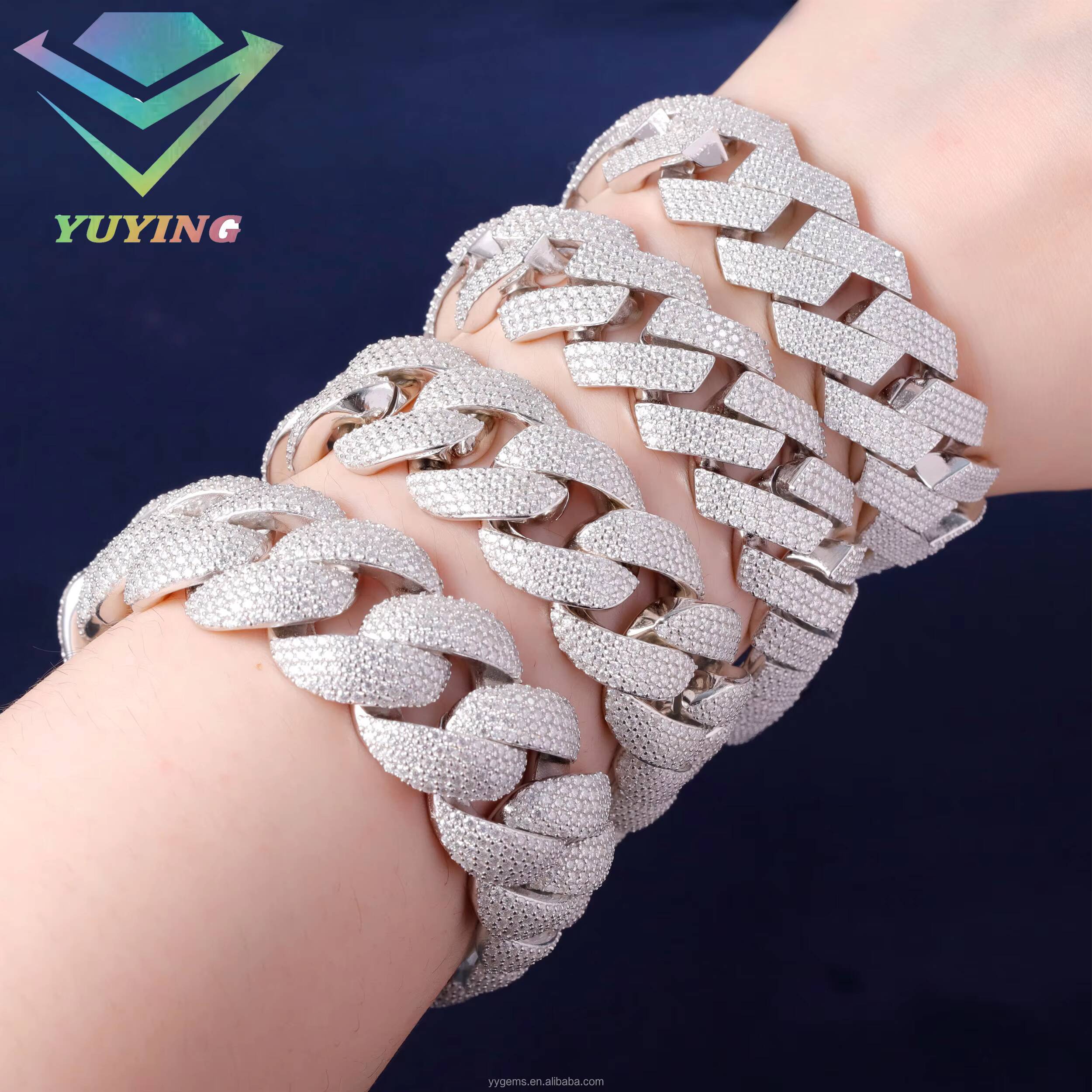 Hip Hop Jewelry 20mm 22mm Bracelet Gold Plated Cuban Link Chain S925 Silver Iced Out VVS Moissanite Diamond Cuban Bracelet