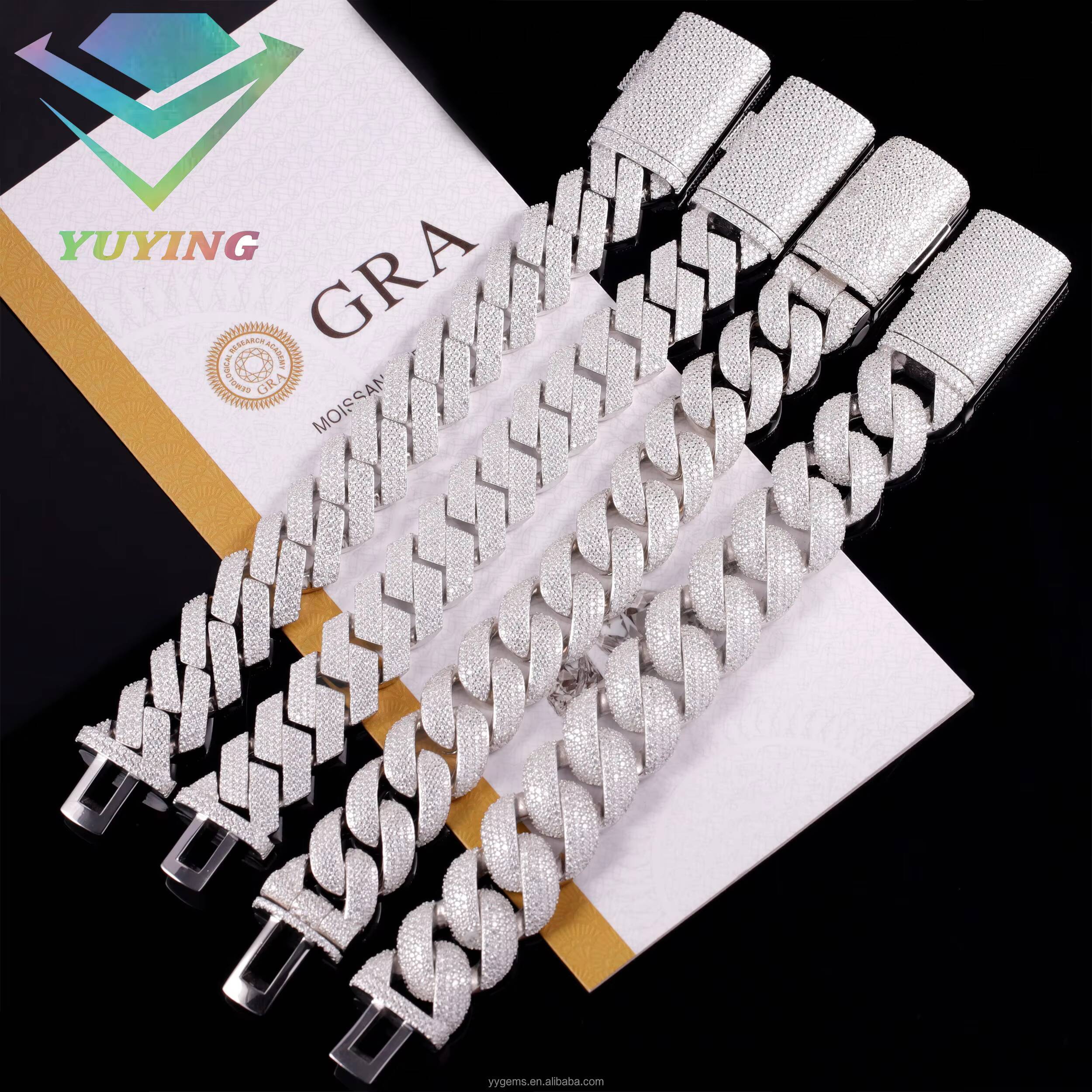 Hip Hop Jewelry 20mm 22mm Bracelet Gold Plated Cuban Link Chain S925 Silver Iced Out VVS Moissanite Diamond Cuban Bracelet